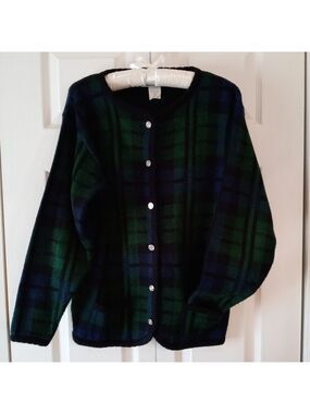 Tally Ho Cardigan Sweater Women's Size 8 Black Dark Blue Dark Green Vintage 80s